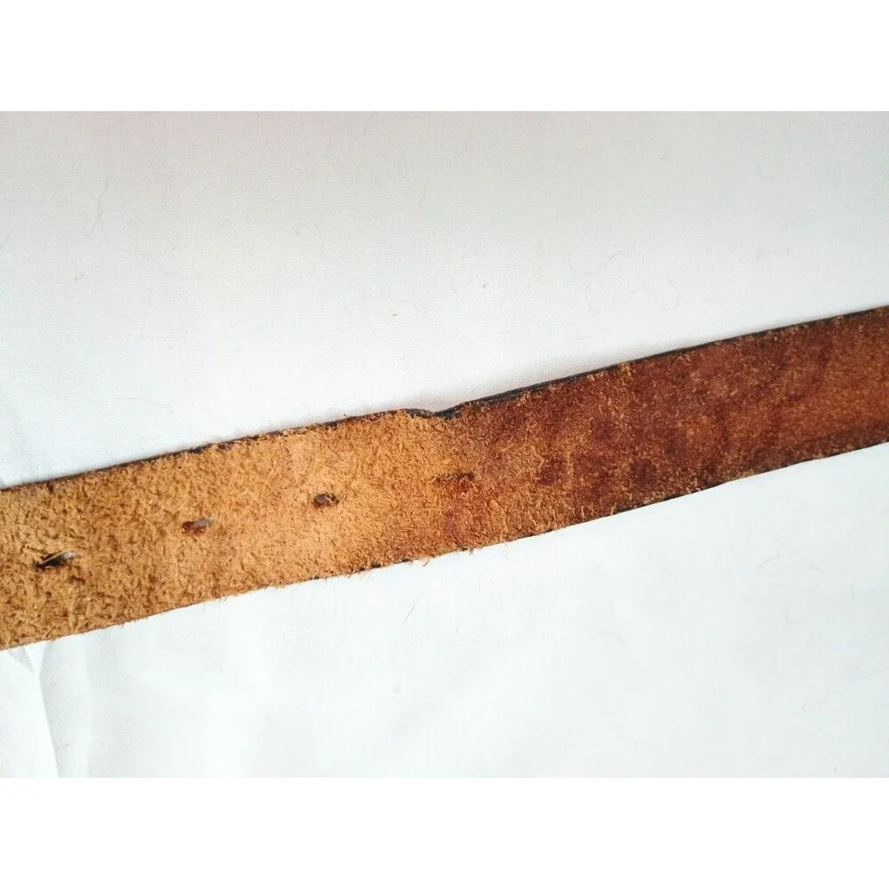 Vintage 90s Made in USA Floral Tooled Leather Belt 18-3222 Solid Brass Buckle